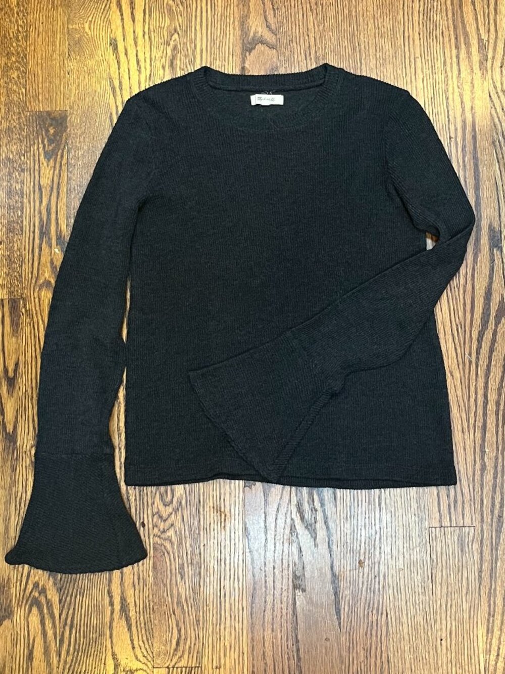 Madewell Ribbed Bell Sleeve Top Dark Gray Crew Neck H5784 Womens Small
